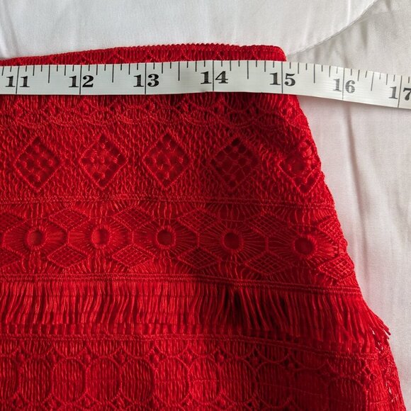 J. Crew Mini Skirt Size 6 Red Fringe Tiered Lace Exposed Zip Crochet Overlay NWT - Picture 14 of 15